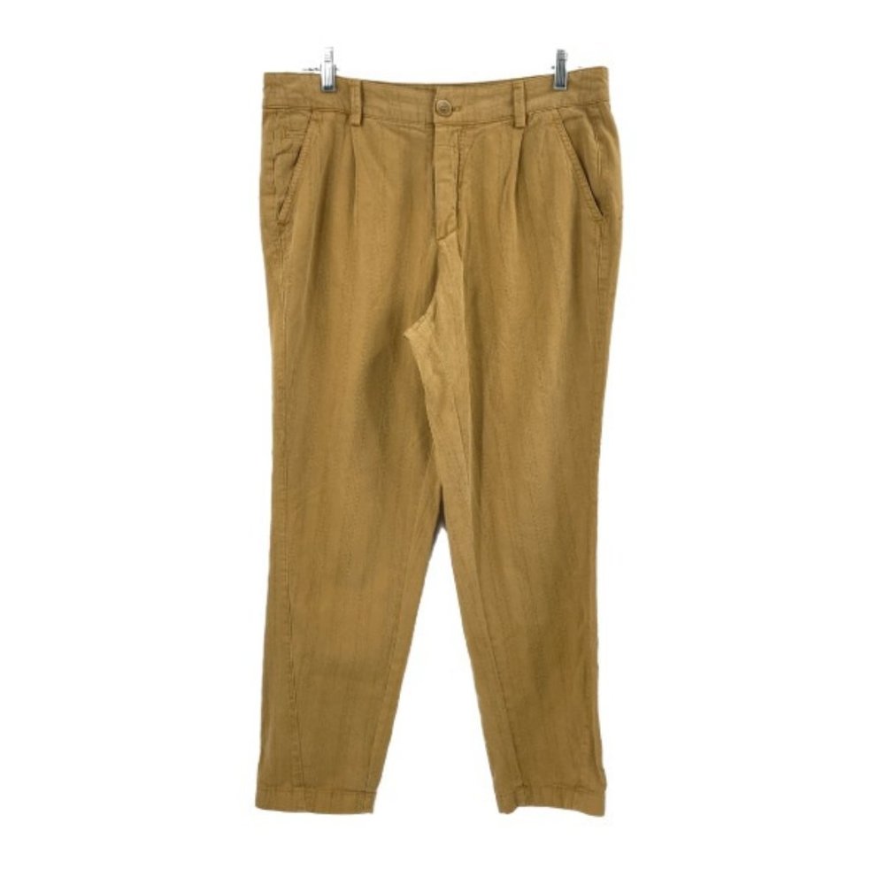 Anthropologie Trouser Brown Embroidered Straight Leg Button Zipper Utility Sz 26